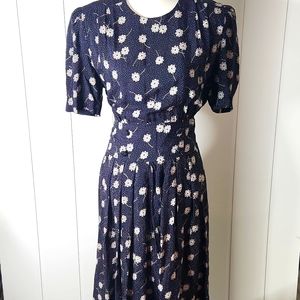 blue floral smocked  prairi flowy  ASO Violet Harmon A-line maxi dress